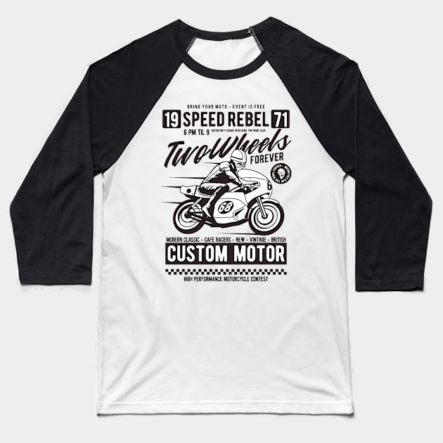 Two Wheels Forever, Vintage Retro Classic Baseball T-Shirt by CoApparel